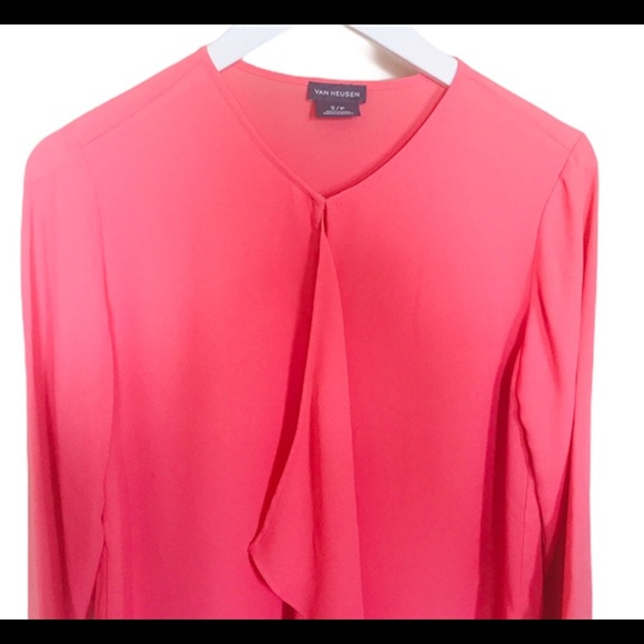 VAN HEUSEN Waterfall/Flowy Style Blouse/Top With 3/4 Sleeves Coral Pink Sz Small - Picture 8 of 10